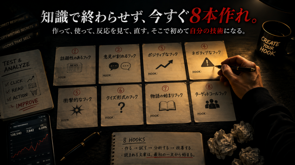 8本のフックを今すぐ作ることを促すイメージ画像