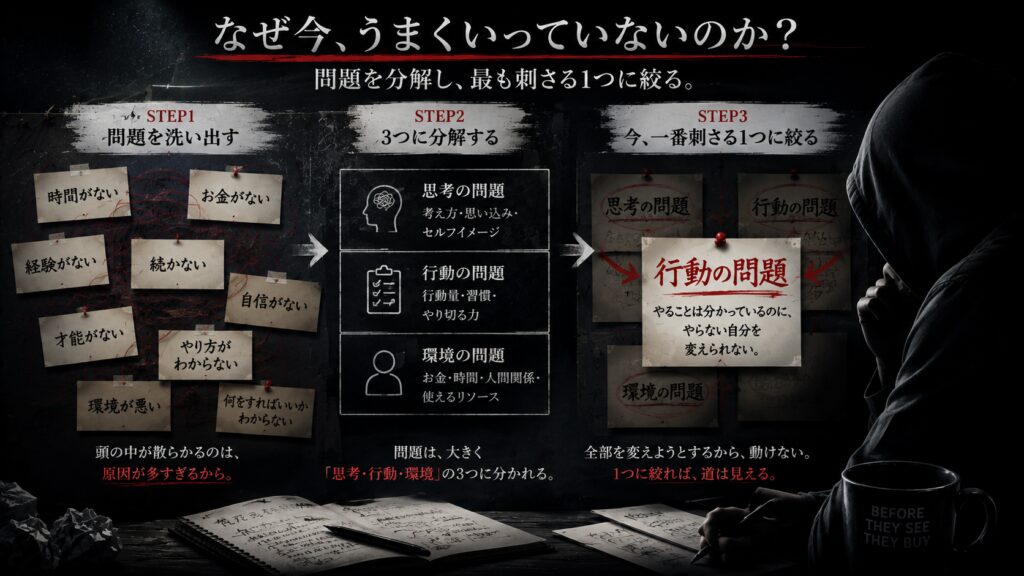 有料noteを初日から売るための裏仕込み3・問題を言葉にするイメージ